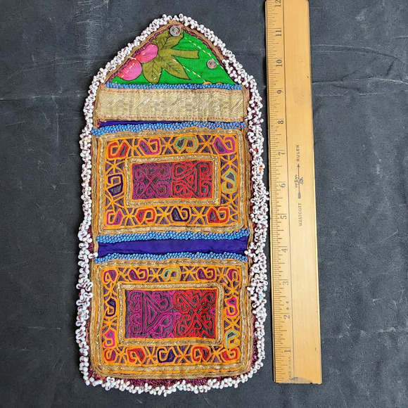 Kuchi Embroidered Pouch Wallet Central Asian Handmade Beaded Snap Multicolor - Picture 3 of 8